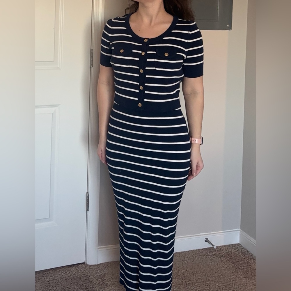 Navy and White Striped Maxi Dress two-piece set Size Small